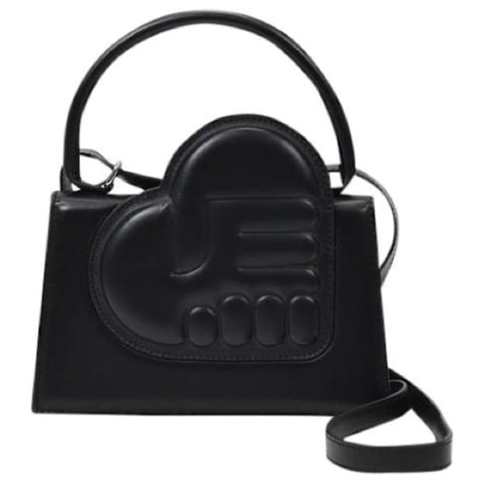 Ester Manas Black Leather Heart Holding Hands Crossbody Purse